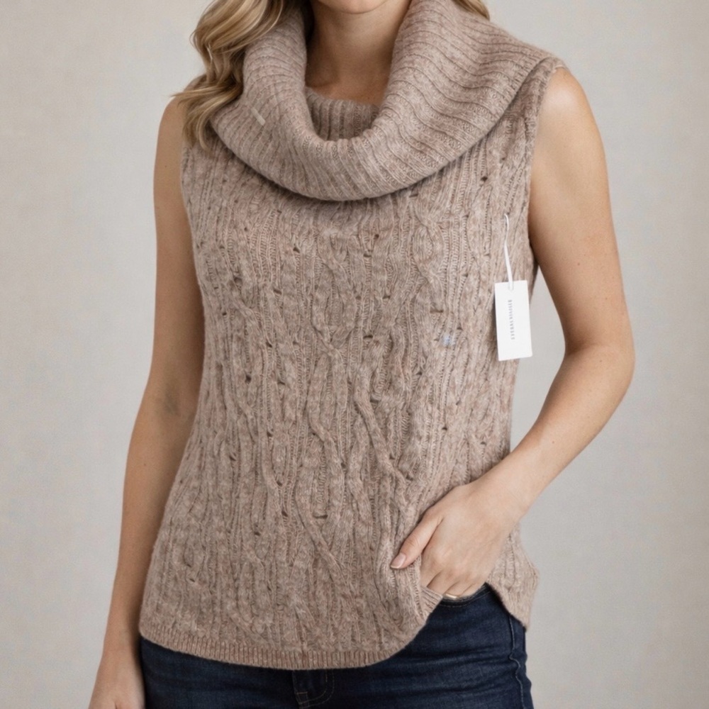 NWT - Pilcro Sleeveless Cable Cowl Neck Sweater Vest - Taupe, xsmall
